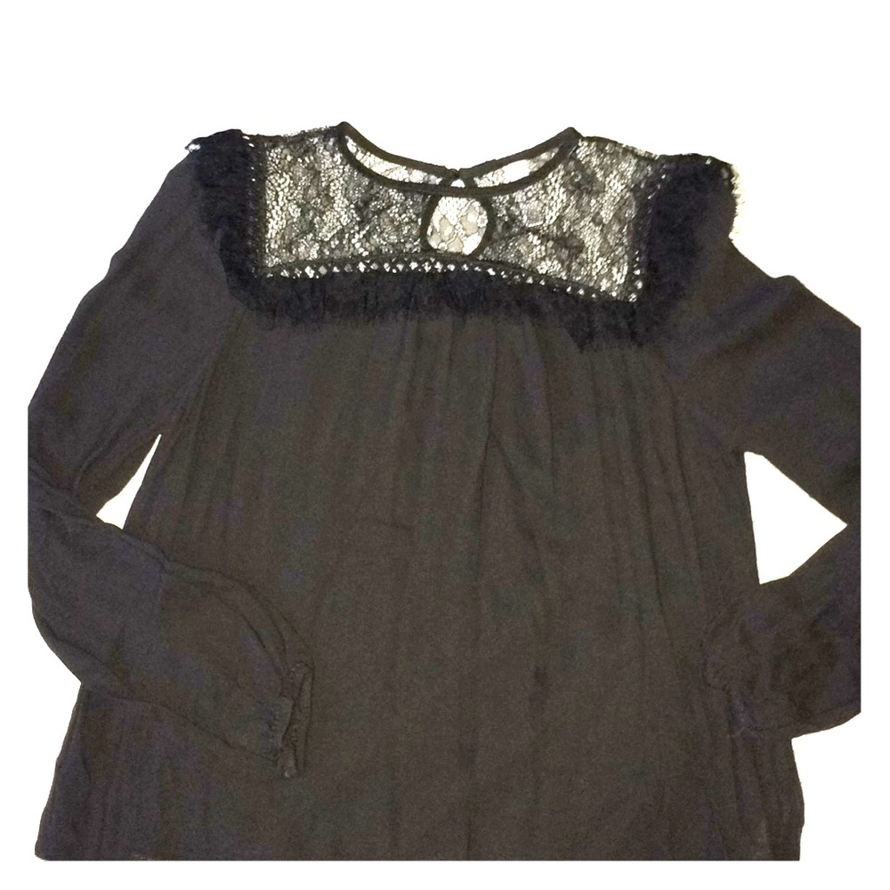 Gray lace collar long sleeve top